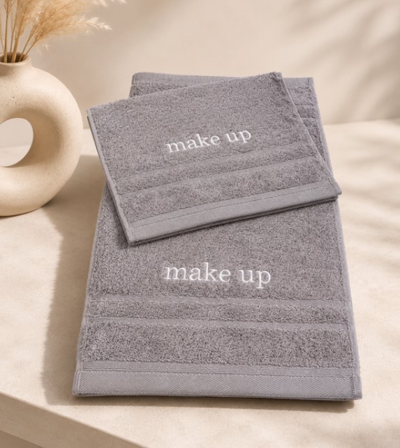 Πετσέτα Βαμβακερή Με Κέντημα Make Up New 30x50εκ.-500gr/m2 Plain Line Light Grey (Σετ 10 Τεμάχια) (Ύφασμα: Βαμβάκι 100%, Χρώμα: Γκρι) - OEM - 5201847001631-LGN